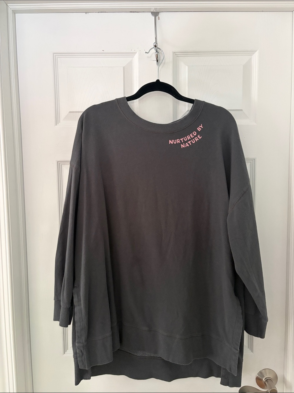 🌅Nurtured By Nature Charcoal Crewneck Sweatshirt with Sunset Print on Back